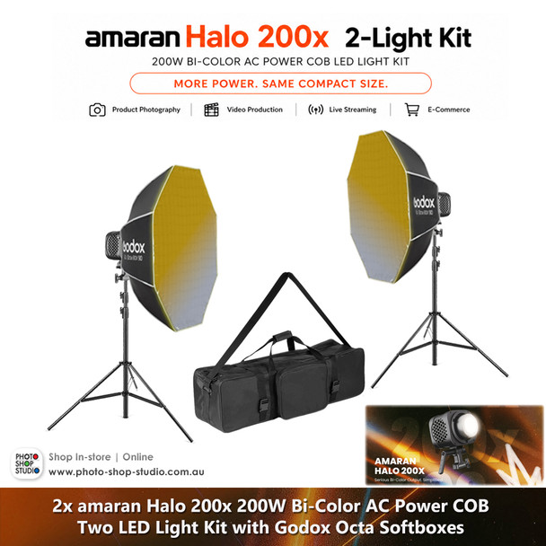  Aputure 2x amaran Halo 200x  200W Bi-Color AC Power COB Two LED Light Kit with Godox Octa Softboxes