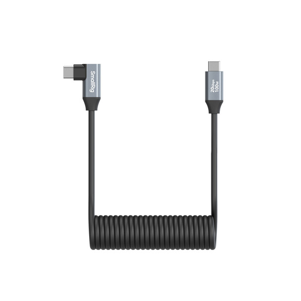 SmallRig 4792 PD 100W USB-C Straight to USB-C Angled Coiled Fast Charging Data Cable (35-100cm)