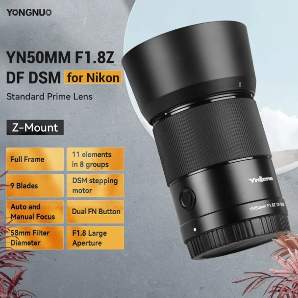 Yongnuo YN50mm F1.8Z DF DSM Full Frame Auto Focus Standard Prime Lens for Nikon Z-Mount (Black)