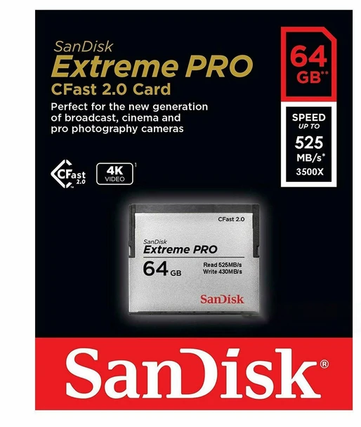 SanDisk Extreme Pro CFast 2.0 64GB 4K 525MB/s 3500x Memory Card