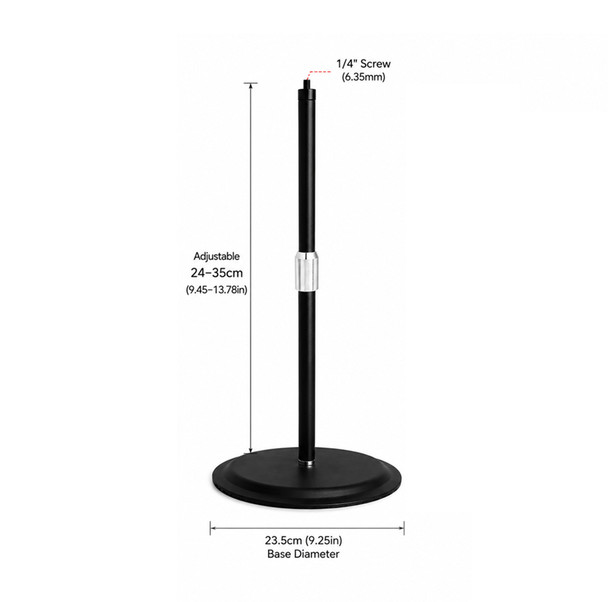 Fotolux Y23 23.5cm Round Metal Table Stand Base with 24-35cm Extension Rod & 1/4" Screw