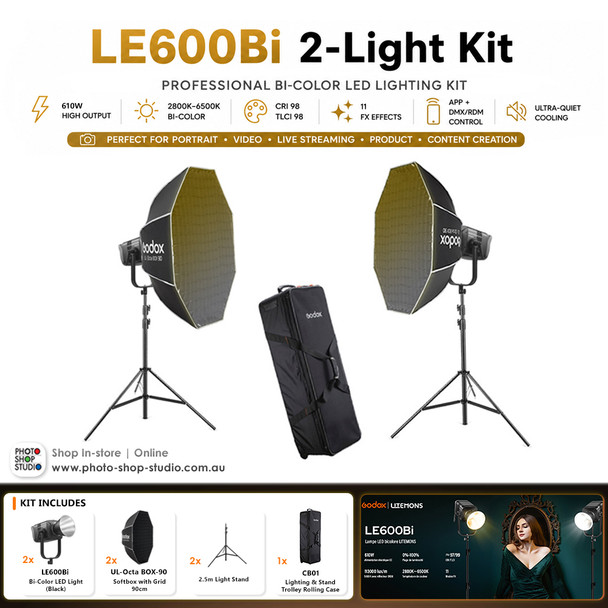 Godox 2 x LE600Bi 610W Bi-Color COB LED Light Kit - Black Version