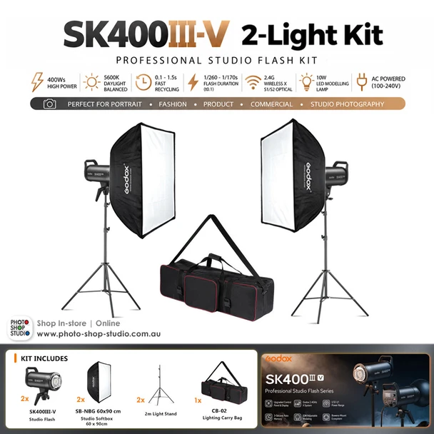 Godox 2 x SK400III-V 400Ws Professional Studio Flash Kit