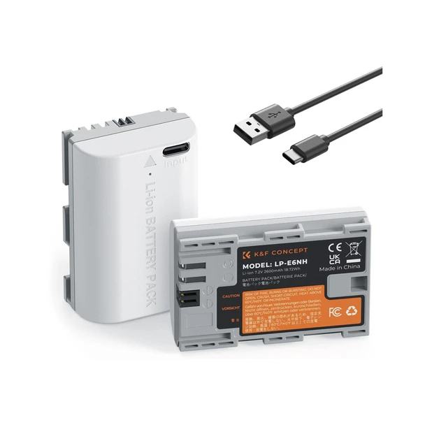 K&F Concept KF28.0033 LP-E6NH 2600mAh 7.2V 18.72Wh USB-C Fast Charging Li-ion Battery 