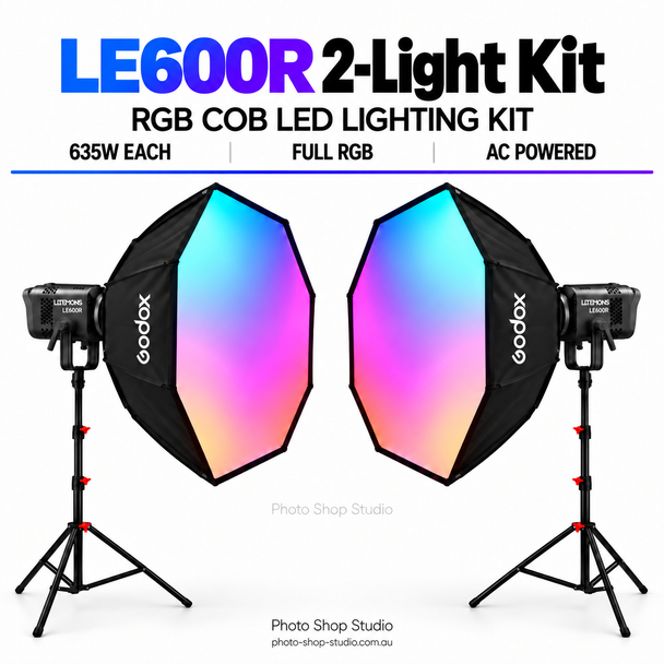 Godox 2 x Litemons LE600R 635W RGB COB LED Light with Studio Softboxes Kit - Black