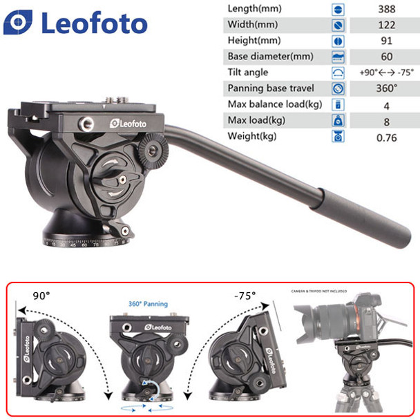 Leofoto BV-10 60mm Flat Base Video Fluid Head 