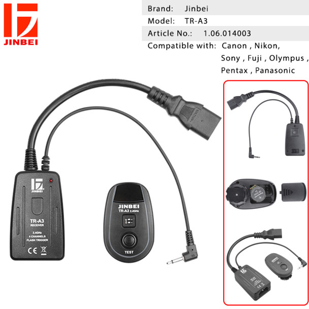 Jinbei TR-A3 Digital Flash Trigger(2.4GHz) for Canon , Nikon , Sony, Pentax , Fuji, Olympus , Panasonic