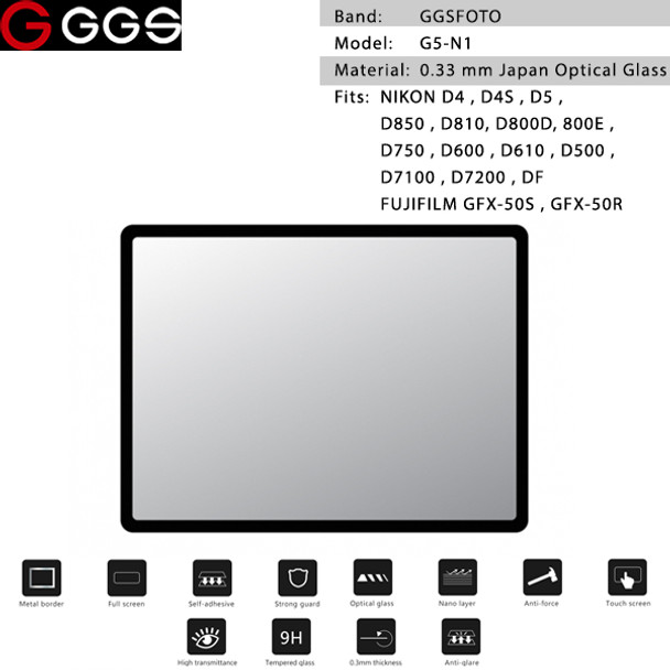 GGSFOTO G5-N1 GEN 5 Metal-border Glass LCD Screen Protector for Nikon D600, D750, D800, D7100 & Fujifilm GFX-50S , GFX-50R 