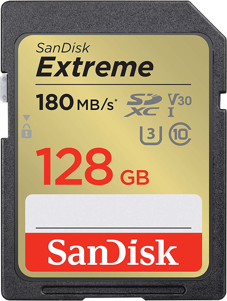 SanDisk Extreme SDXC 128GB 180MB/s UHS-I V30 4K SD Card