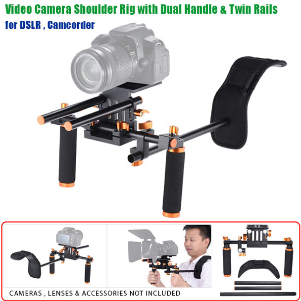 Fotolux Aluminum Video Camera Shoulder Rig Stabilizer with Dual Handle & Twin Rails for DSLR ,  Camcorder 