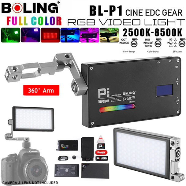Boling BL-P1 RGB 12W Pocket Video LED Light 2500K-8500K with 360° Bracket for DSLR Camera