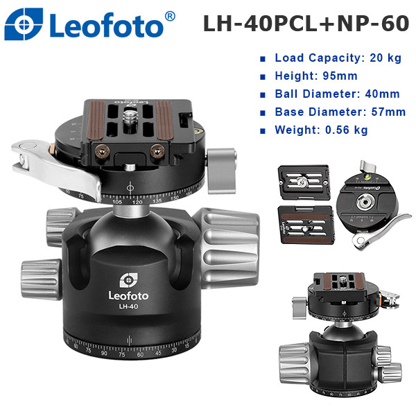 Leofoto LH-40PCL+NP-60 Low Profile Ball Head with Panning Clamp