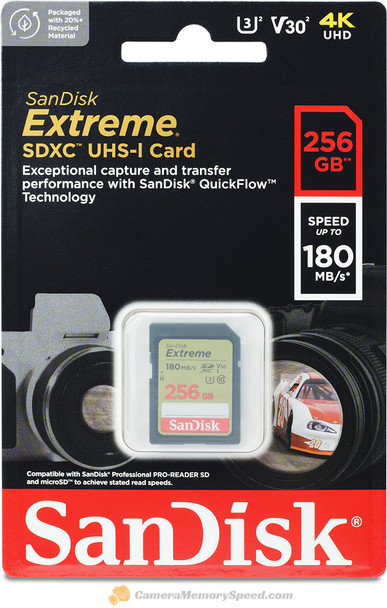 Sandisk Extreme 256GB 180MB/s SDHC UHS-I V30 Class 10 SD Memory Card