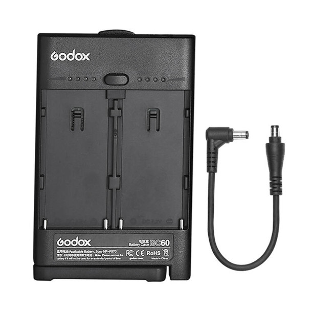 Godox BC60 NP-F Battery Plate (2-Slots) with 20cm DC Power Cable for ML30 ML60 LC30D LC30Bi LED