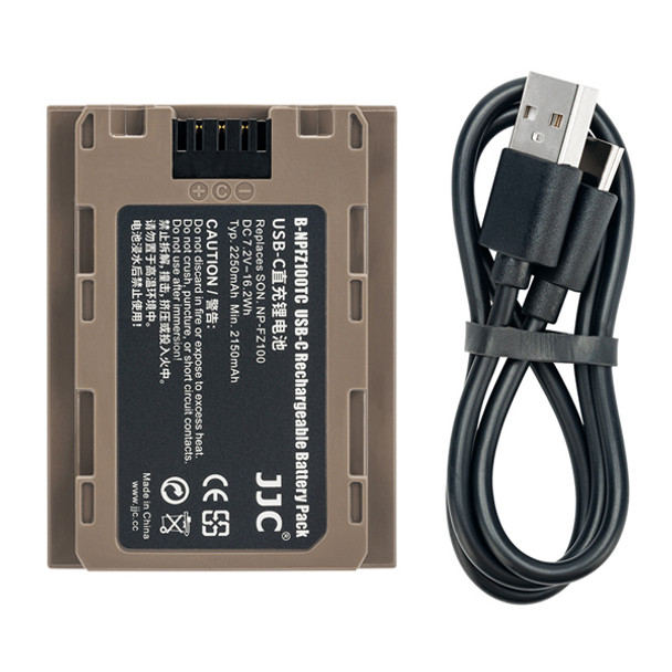 JJC B-NPFZ100TC  USB-C Port Direct Rechargeable Li-ion Battery  2250mAh (Replaces Sony NP-FZ100)