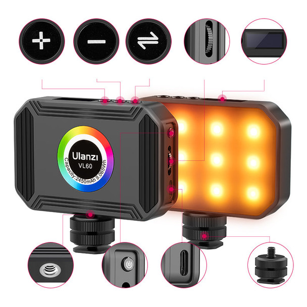 Ulanzi 2296 VL60 4W RGB Pocket Mini Magnetic Video LED Light (2500K-9000K)