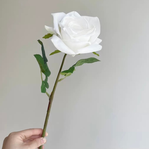 Fotolux Photo Props Artificial Flowers Real Touch Rose Full Bloom White (9cm x 45cmH)