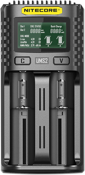 Nitecore UMS2 Dual-Slot USB Fast Battery Charger for 18650, 18490, 18350, 17670, 17500, 16340(RCR123), 14500, 10440