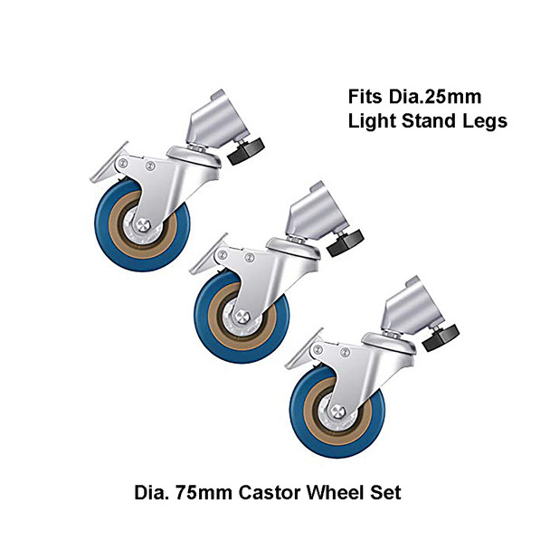 Fotolux SZ-C25BW 75mm 3-in-1 Light Stand Roller Wheels Caster Set ( Fits Max. Ø25mm legs)