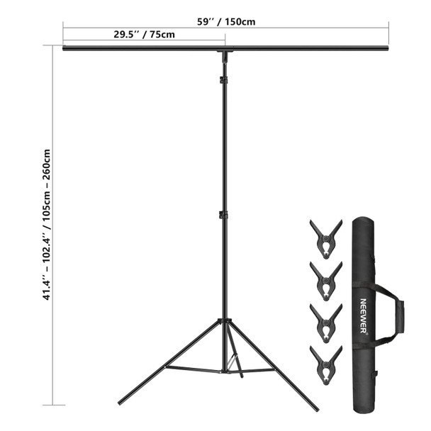 NEEWER T-Shape Background Support Stand Kit (1.5m W x 2.6m H) 