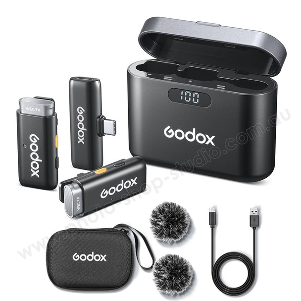 Godox WES2 KIT2 (2 TX+1 RX) 2.4GHz USB-C Wireless Microphone System with Charging Case for  iOS / Android USB-C Devices