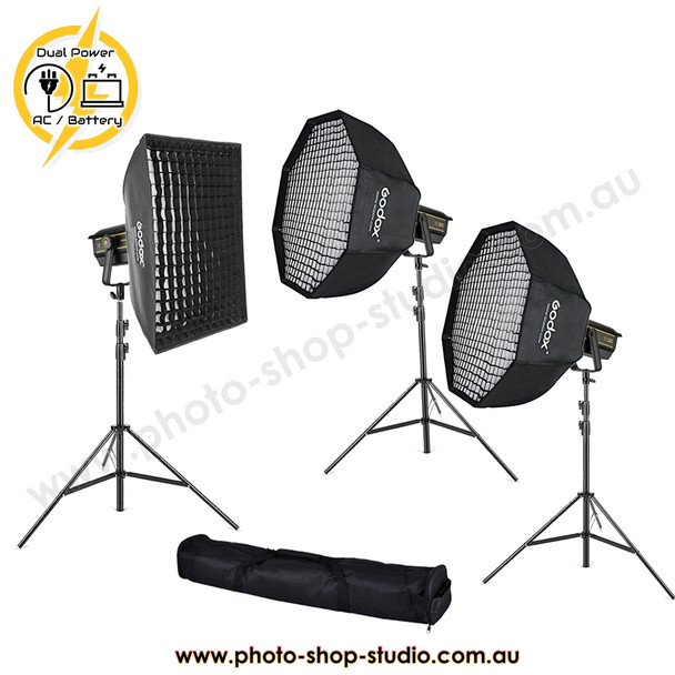 Godox 3x VL300 300W Dual Power Pro COB LED Video Three Light Kit