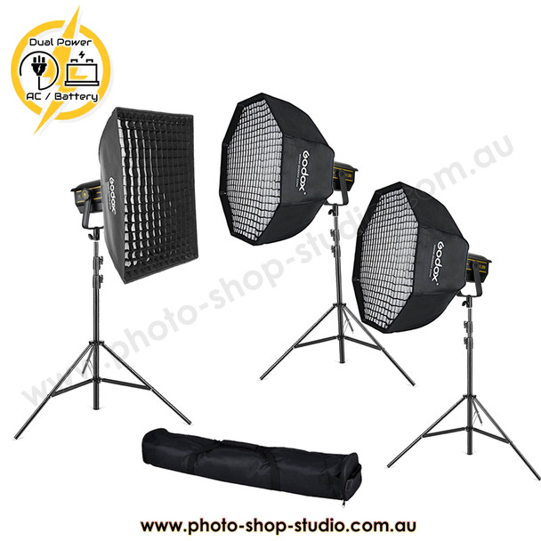  Godox 3x VL200 Dual Power Pro COB Three LED Video Light Kit