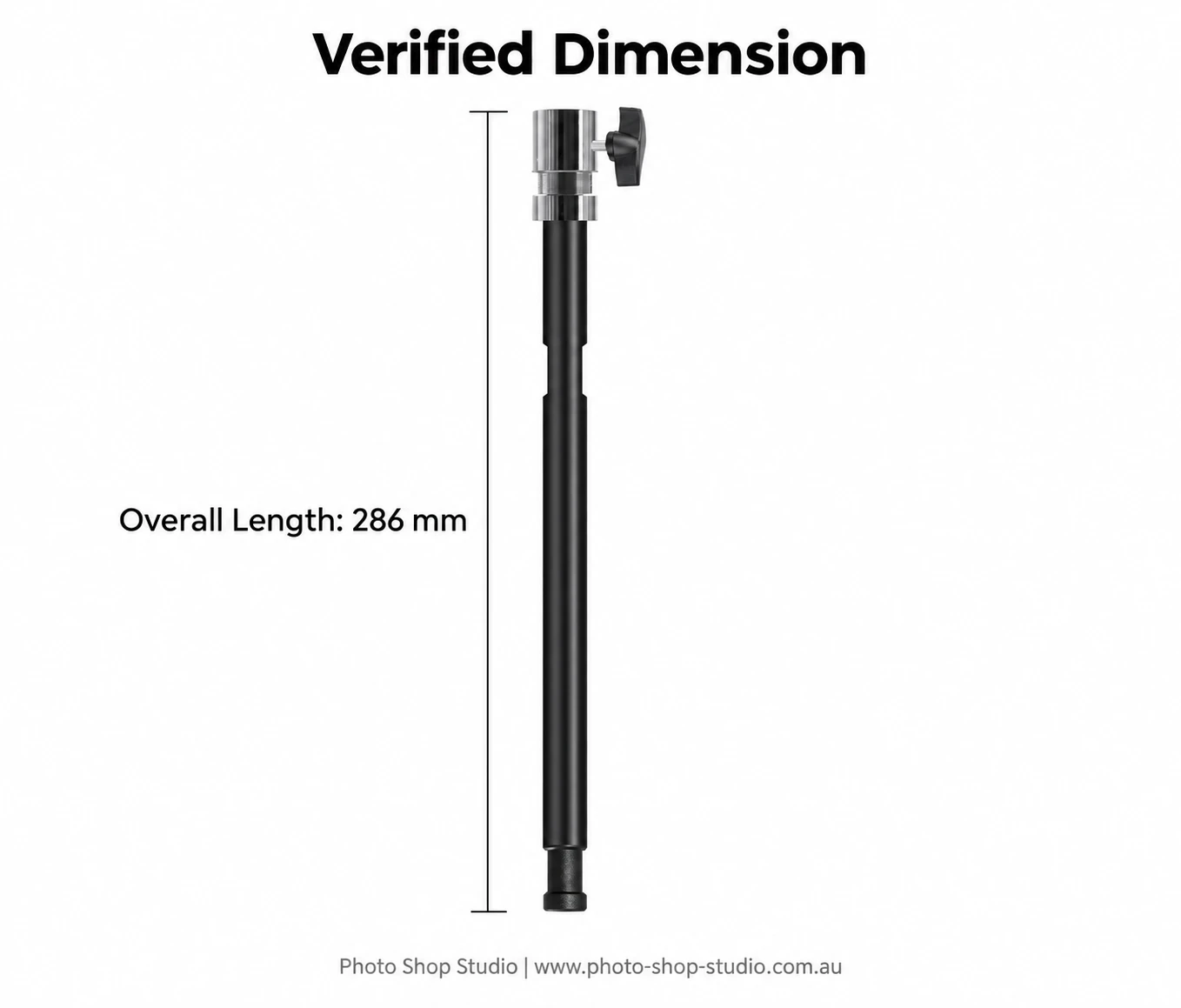 Verified 286mm overall length of the Fotolux studio light suspension extension rod