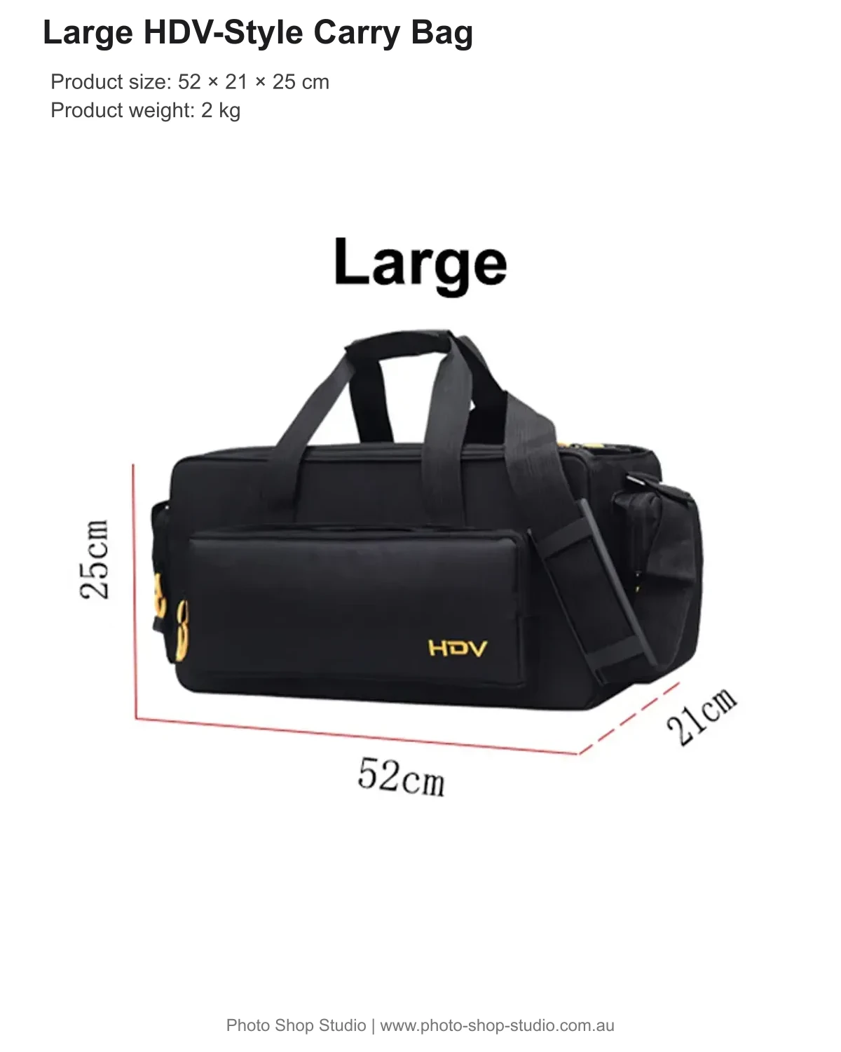 Fotolux large HDV bag dimensions and 2 kg product weight