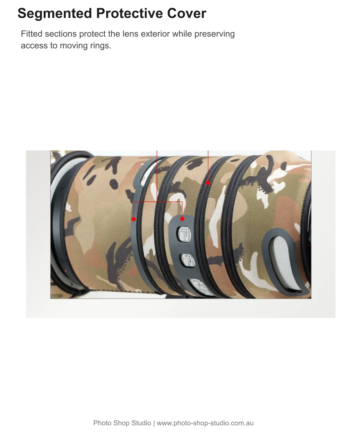MC camouflage Canon RF 100-500mm segmented protective lens cover details