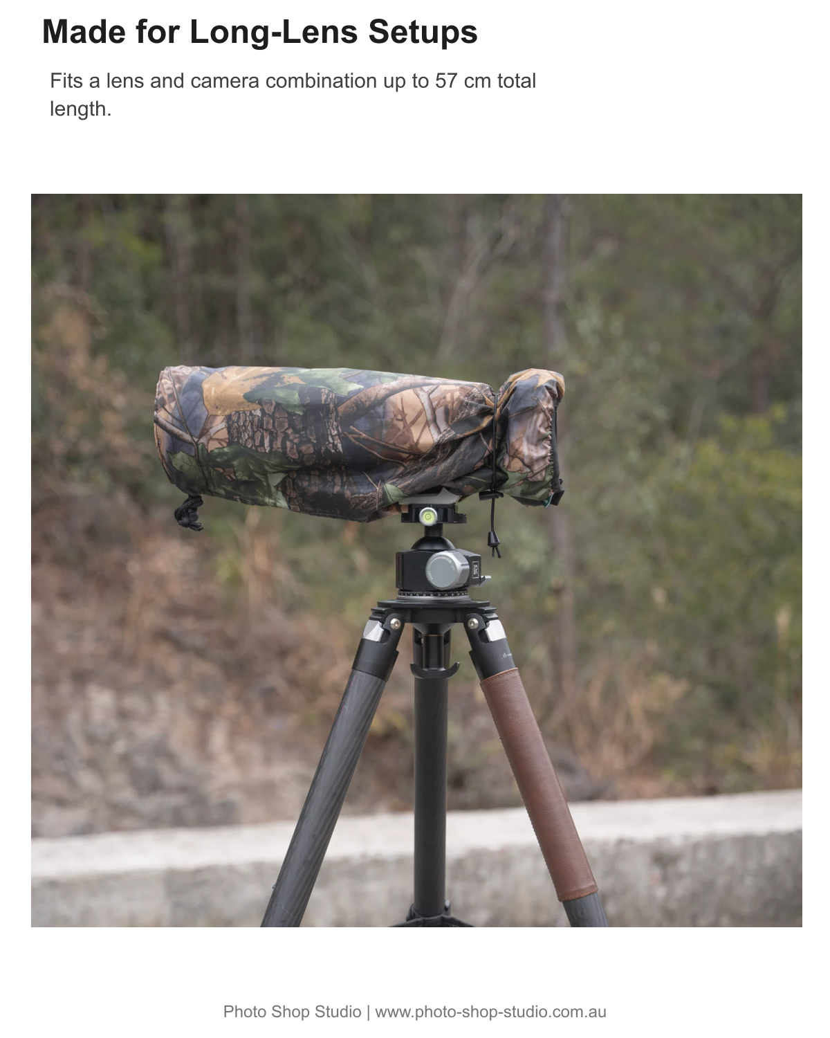 Fotolux 57cm camera and long-lens rain cover application scene