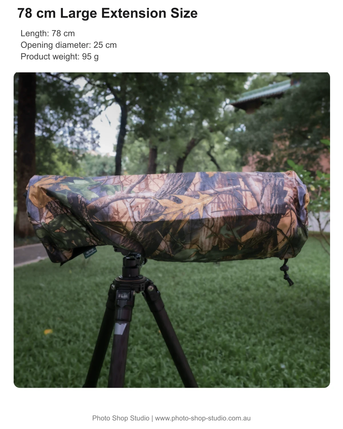 Fotolux 78cm rain cover dimensions, 25cm opening and 95g weight