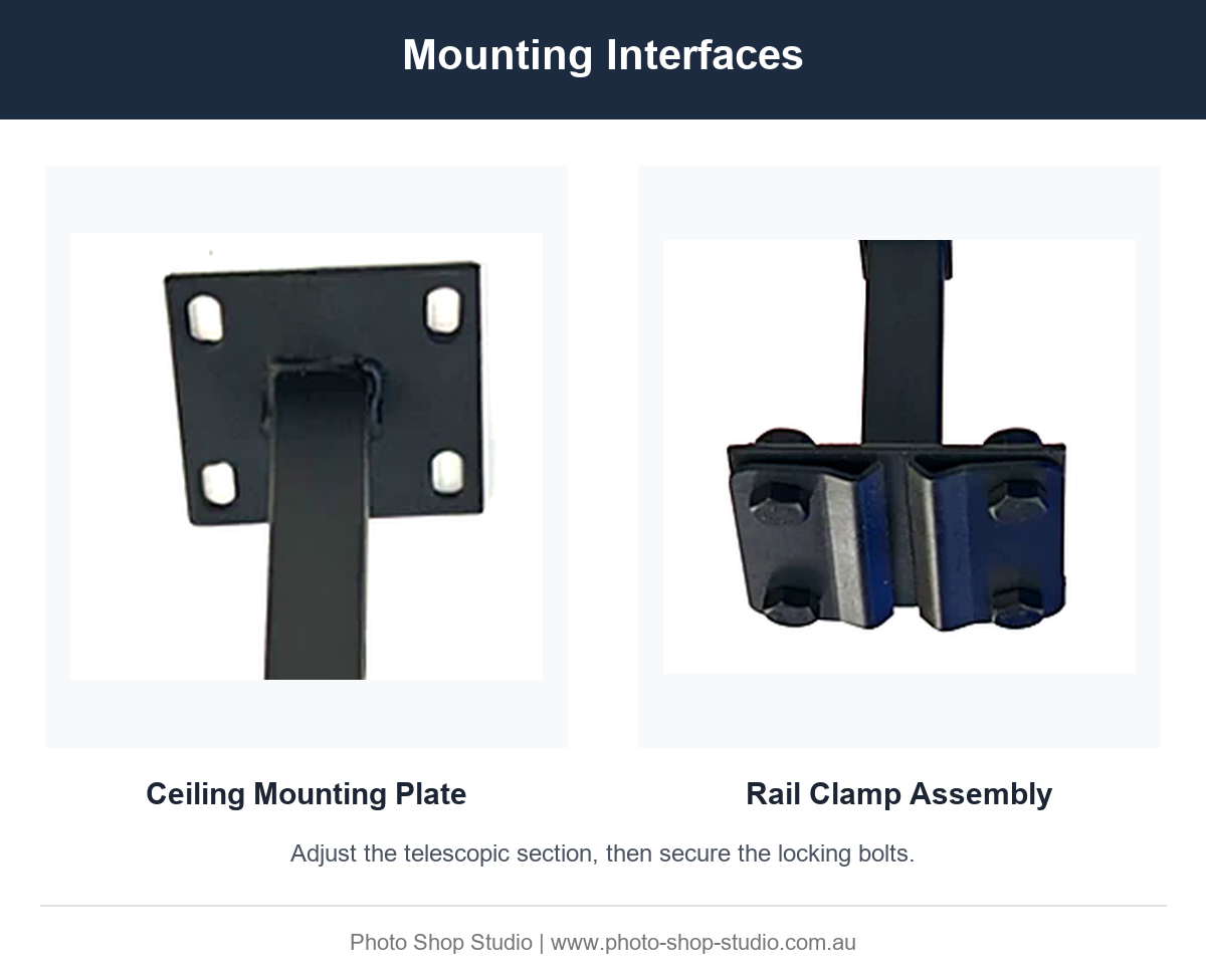 Fotolux FOTCA75135 ceiling mounting plate and rail clamp interfaces