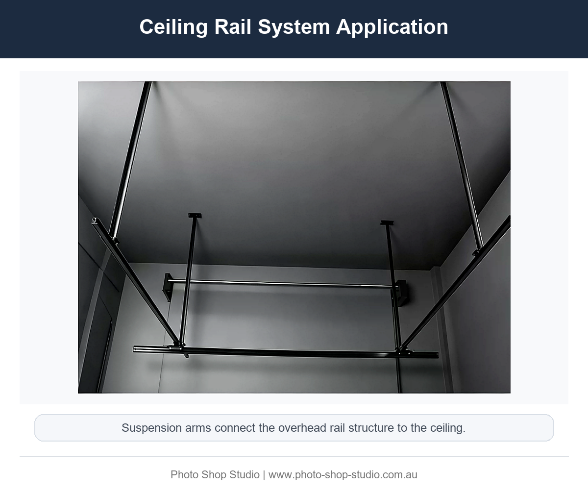 Fotolux FOTCA75135 suspension arm installed in a studio ceiling rail system