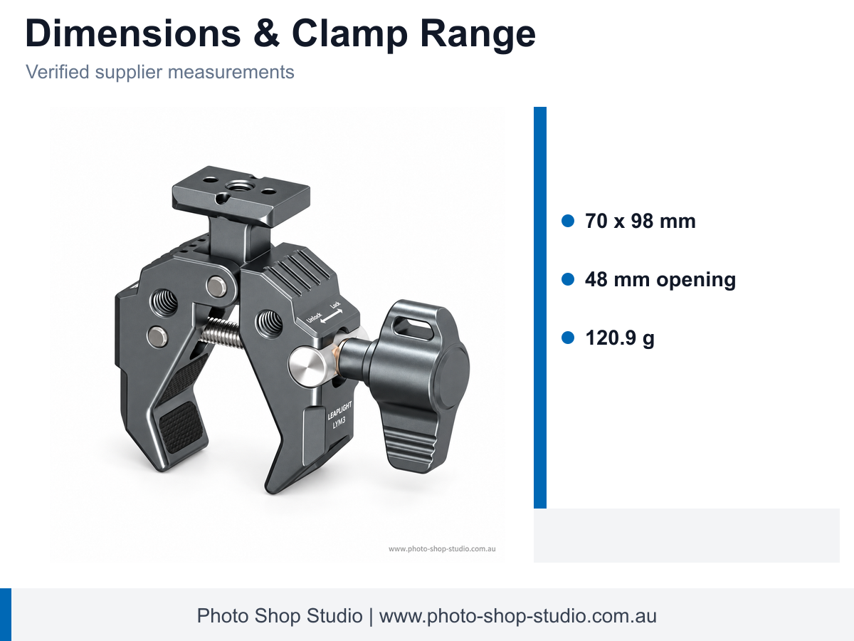 LEAPLIGHT LYM3 Multi-Purpose Super Clamp with NATO and 1/4-inch Mounts - dimensions and features