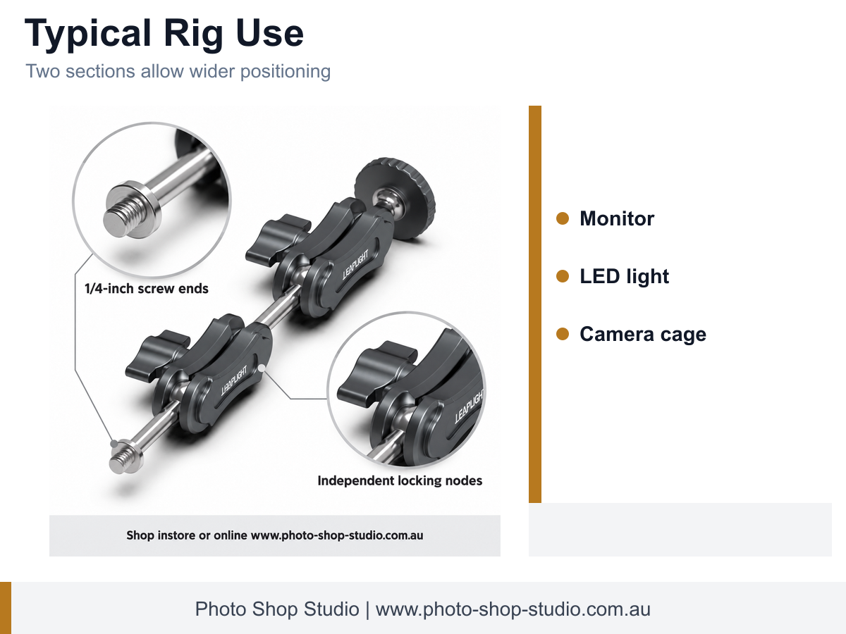 LEAPLIGHT LYT3 Dual-Section Magic Arm with Dual 1/4-inch Screws - application and compatibility