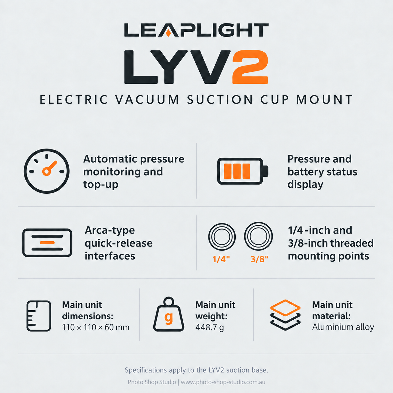 LEAPLIGHT LYV2 electric vacuum suction mount specifications
