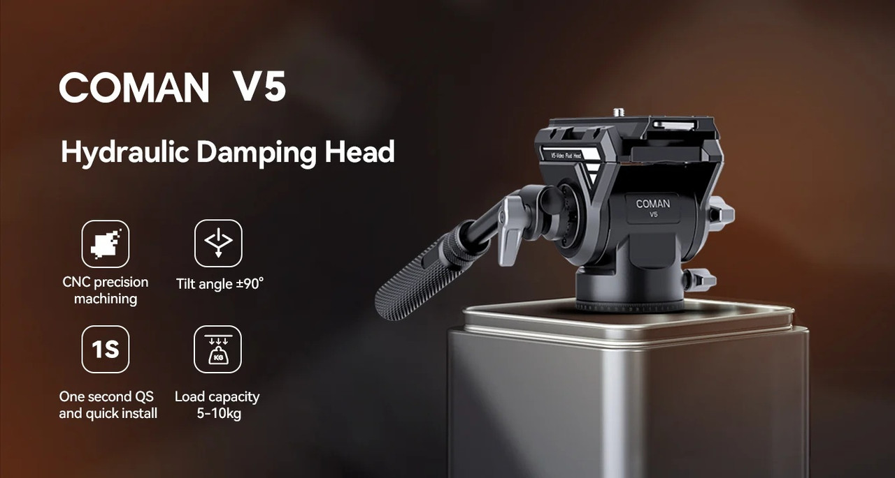 Coman V5 hydraulic video fluid head features