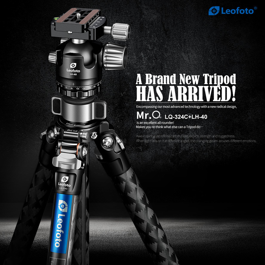 Leofoto LQ-324C+LH-40 Mr.Q series Carbon Fibre 4-section Tripod 