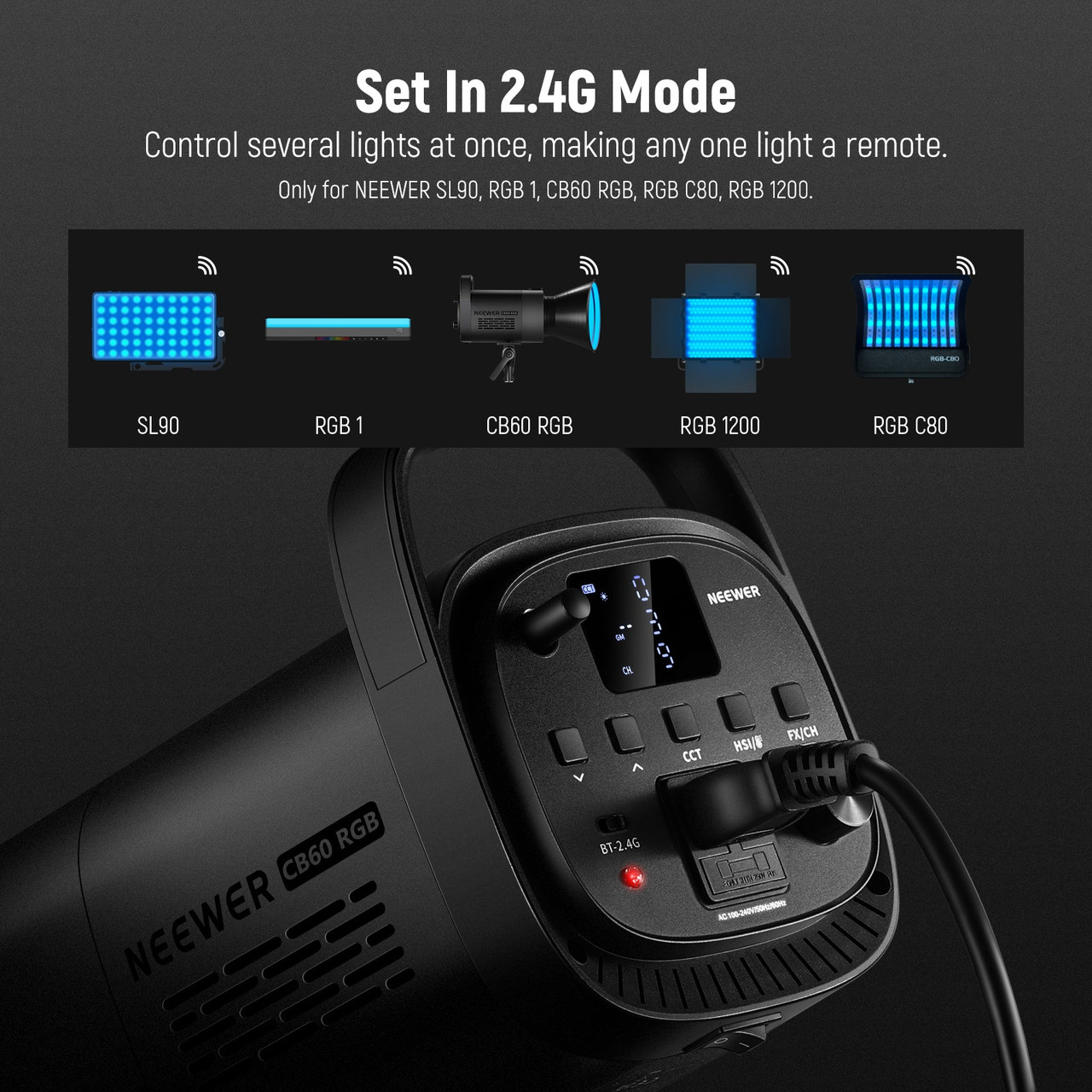 NEEWER RGB1200 60W 360°RGB LED Video Studio Light with APP & 2.4G