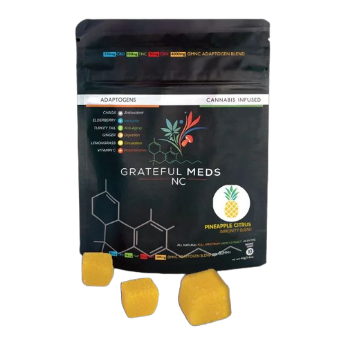 Grateful Meds | Functional Mushroom Canna Gummy | Pineapple Citrus | CBD + THC + Immunity Blend | 10 Count