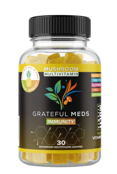 Grateful Meds | Multivitamin Mushroom Gummies | Citrus | Immunity | THC Free | 30 Count