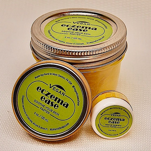 4 floz, 1 floz, and miny sizes of Eczema Ease natural skin care by NicMarie