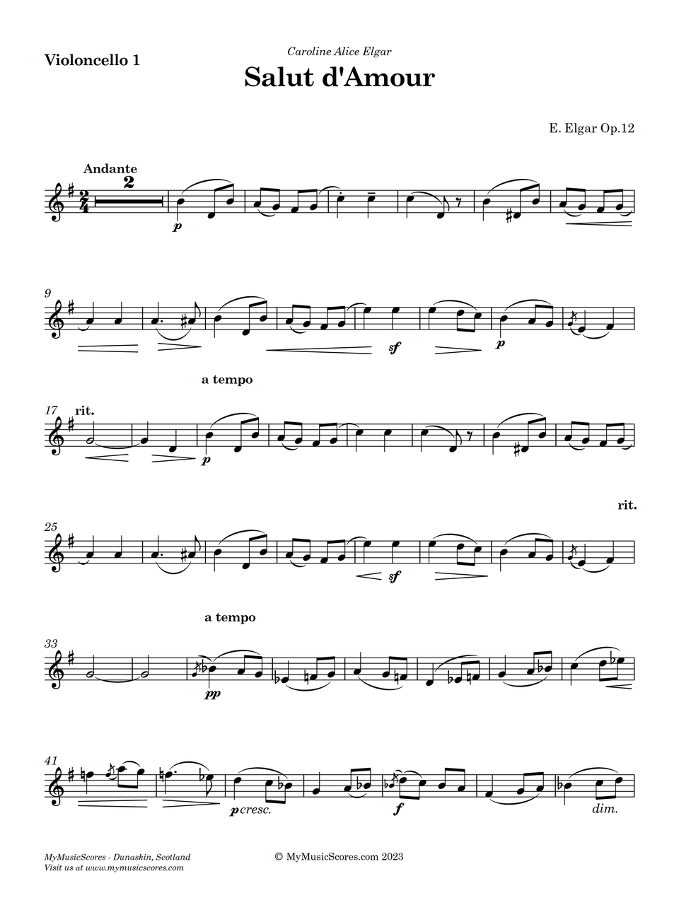 (未使用･未開封品)　Salut d'amour op. 12 fuer Violoncello und Klavier f4u0baa Elgar Salut d'amour Op. 12 for Cello Quartet