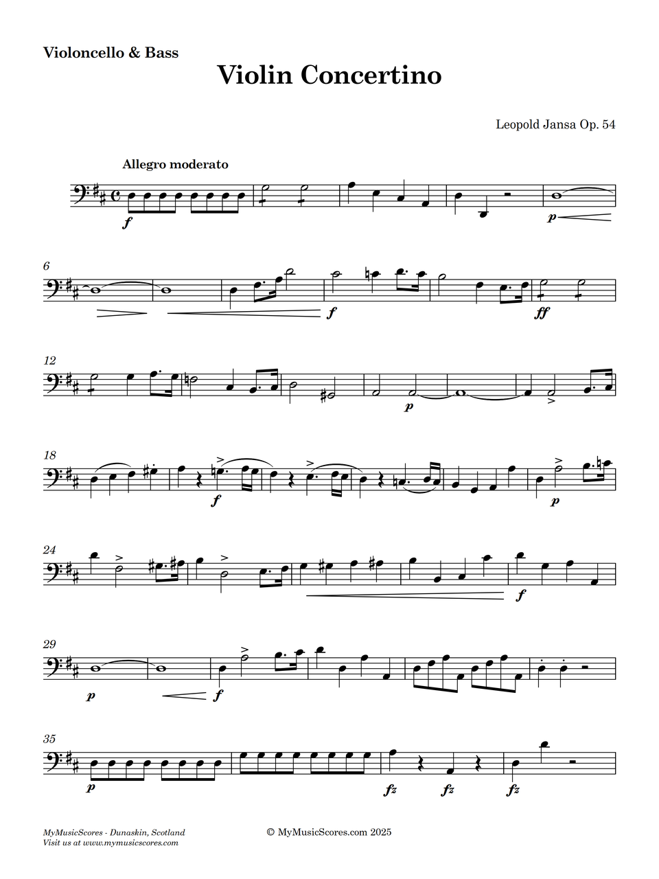 Jansa Violin Concertino Op 54 for Violin and String Orchestra