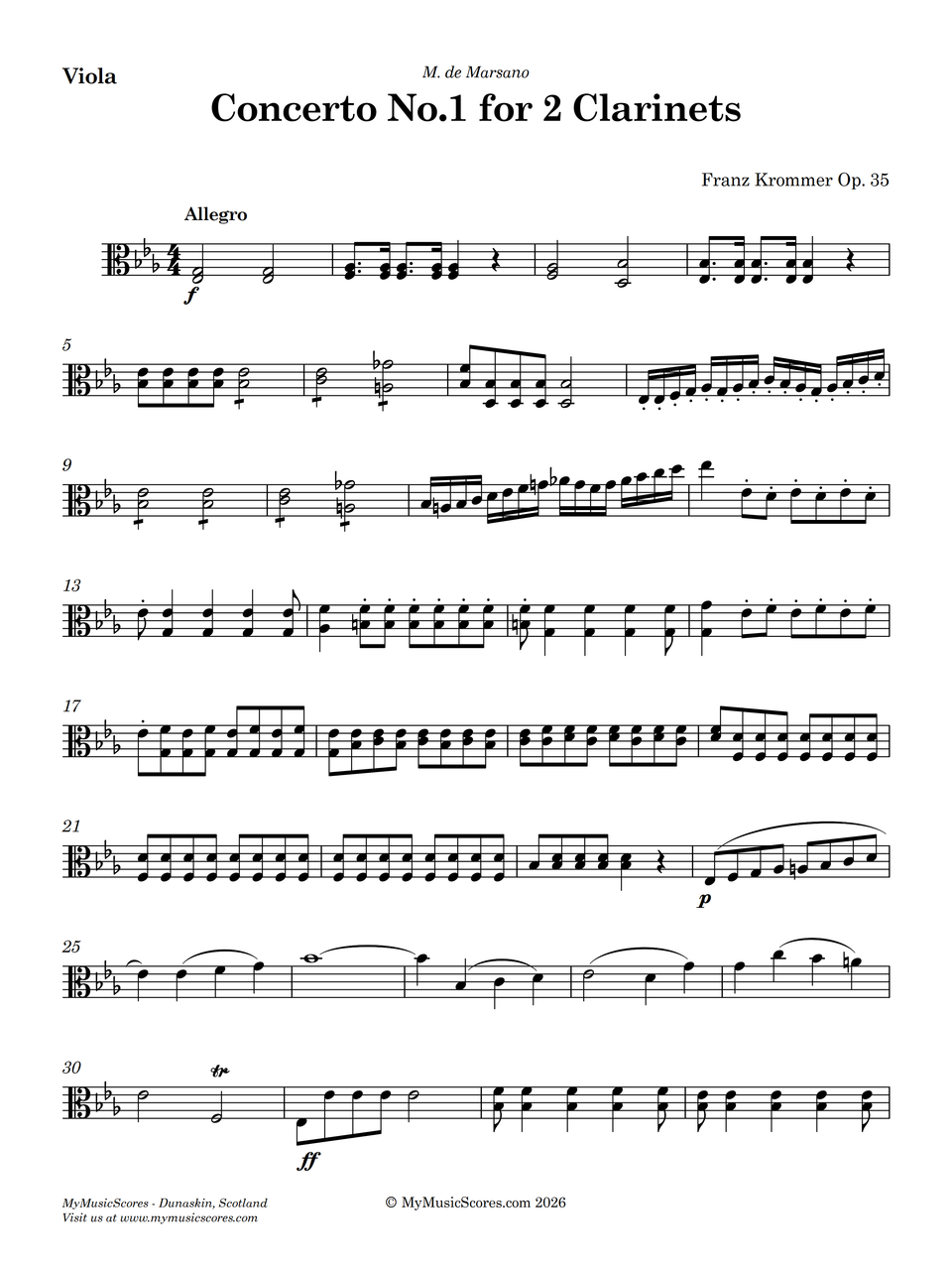 Krommer Concerto for 2 Clarinets, Op.35 | MyMusicScores