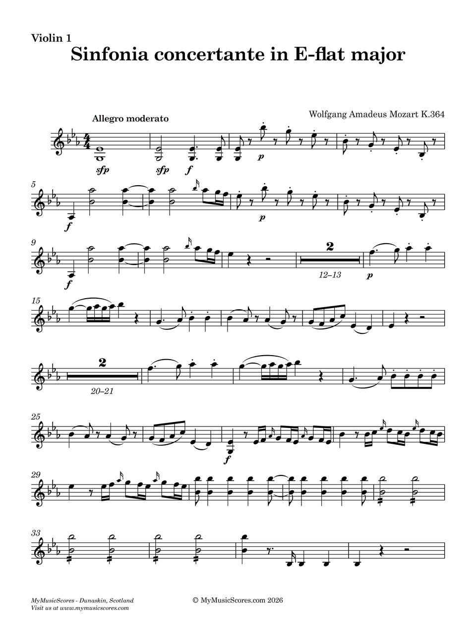 Mozart Sinfonia Concertante K.364 | Violin & Viola | MyMusicScores