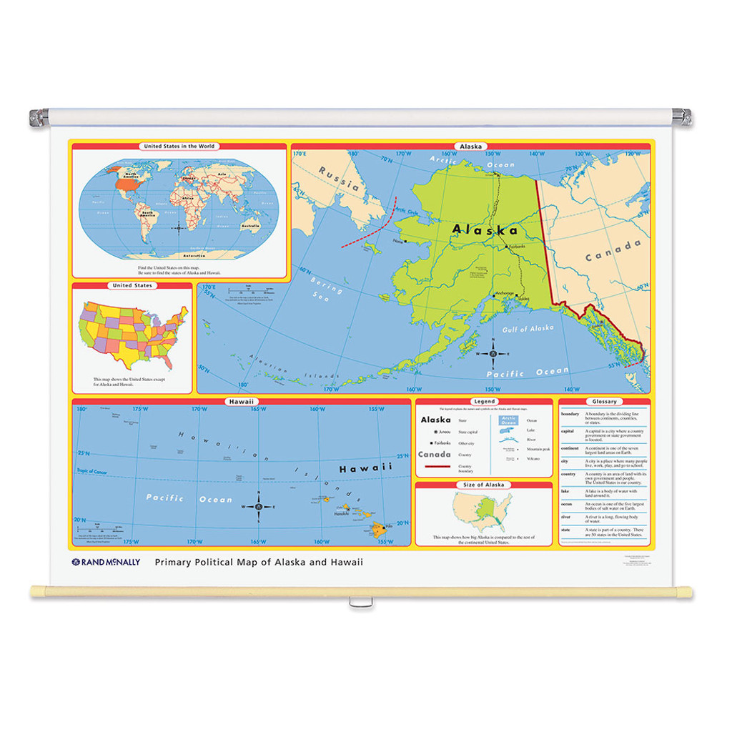 World & U.S. Primary Political 3-Wall Map Combo | Grades Pre-K - 2