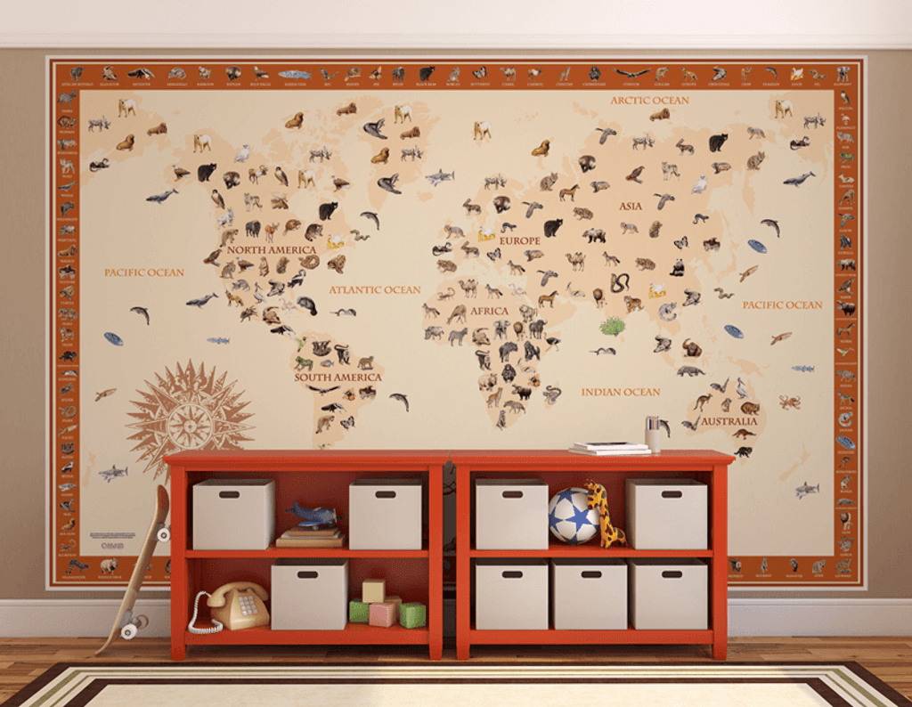 World Animals Map Kids' Wall Mural