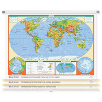 World & U.S. Intermediate Physical-Political 3-Wall Map Combo | Grades 4-12